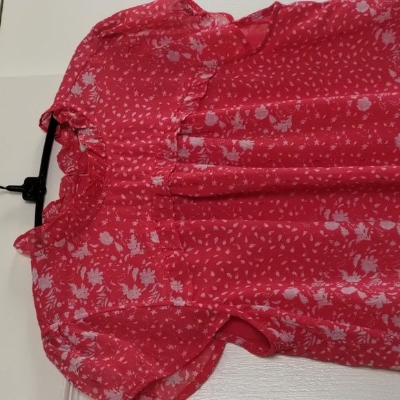 Joie pink w/white floral print flutter sheer sleeve, lined flowy blouse medium - Picture 2 of 9